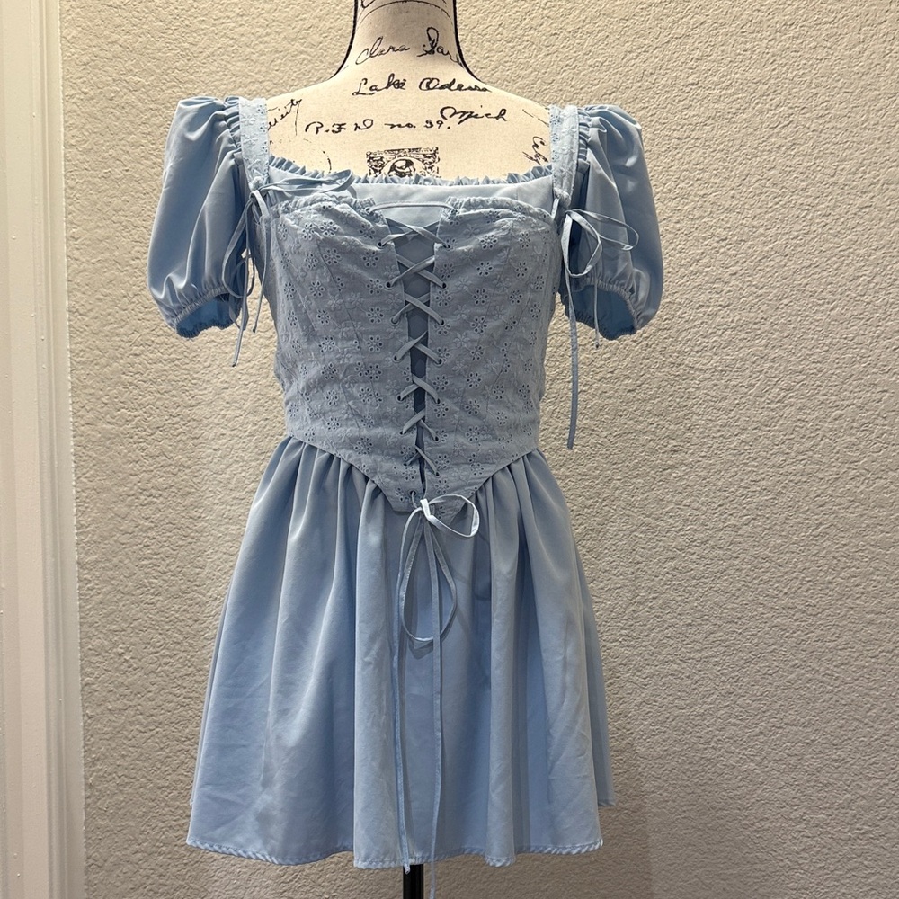 Light Blue Lace-Up Dress